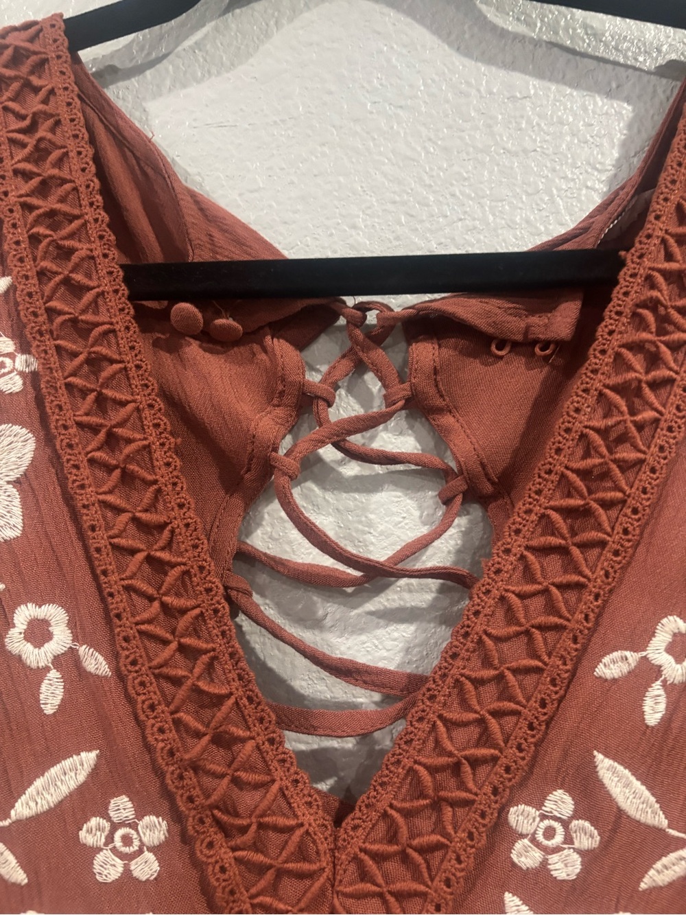 miami Rust/Brown Floral Lace-Up Mini Dress - Picture 4 of 6